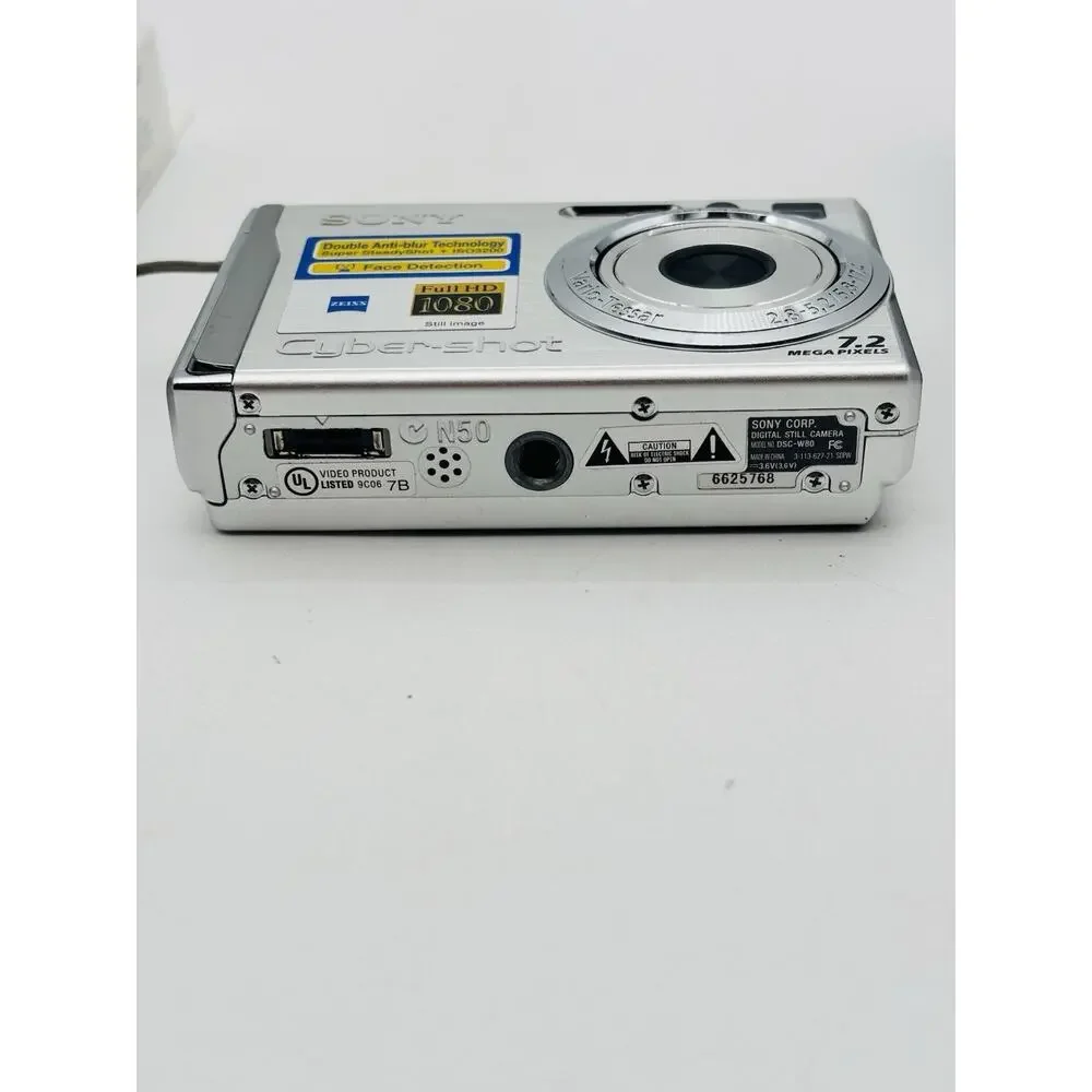 Sony Cyber-shot DSC-W80 Digital Camera Silver 7.2MP Tested Works W/ Charger